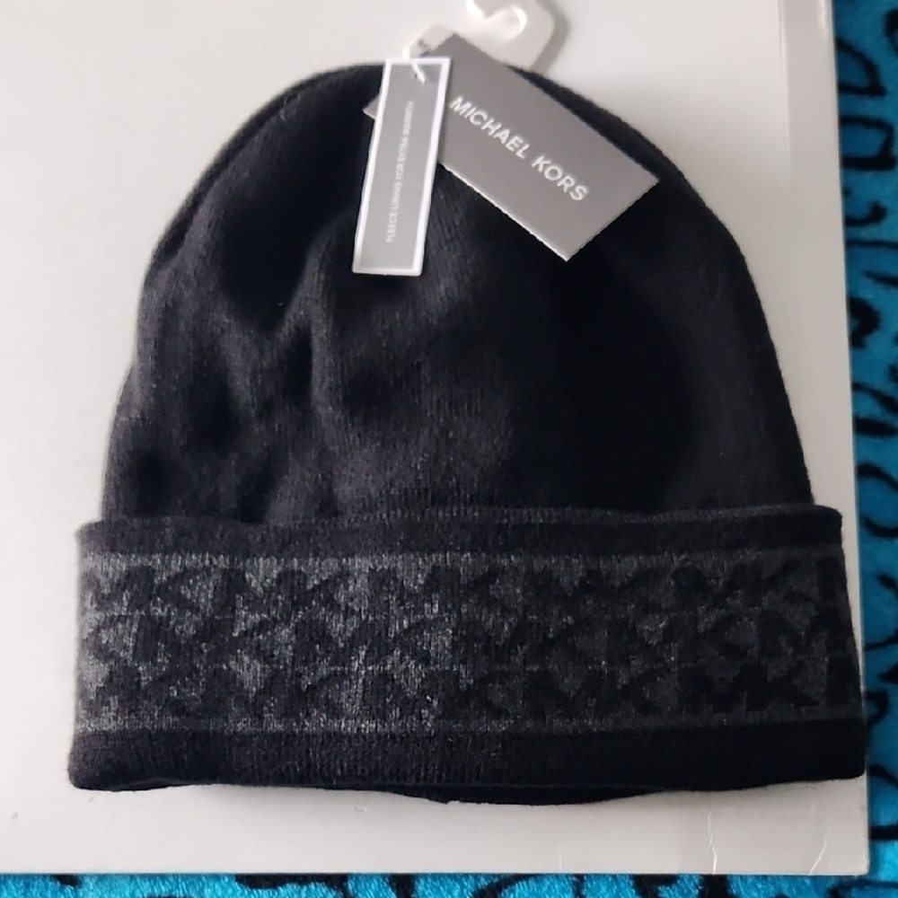 Michael Kors Black and Gray Knit Beanie